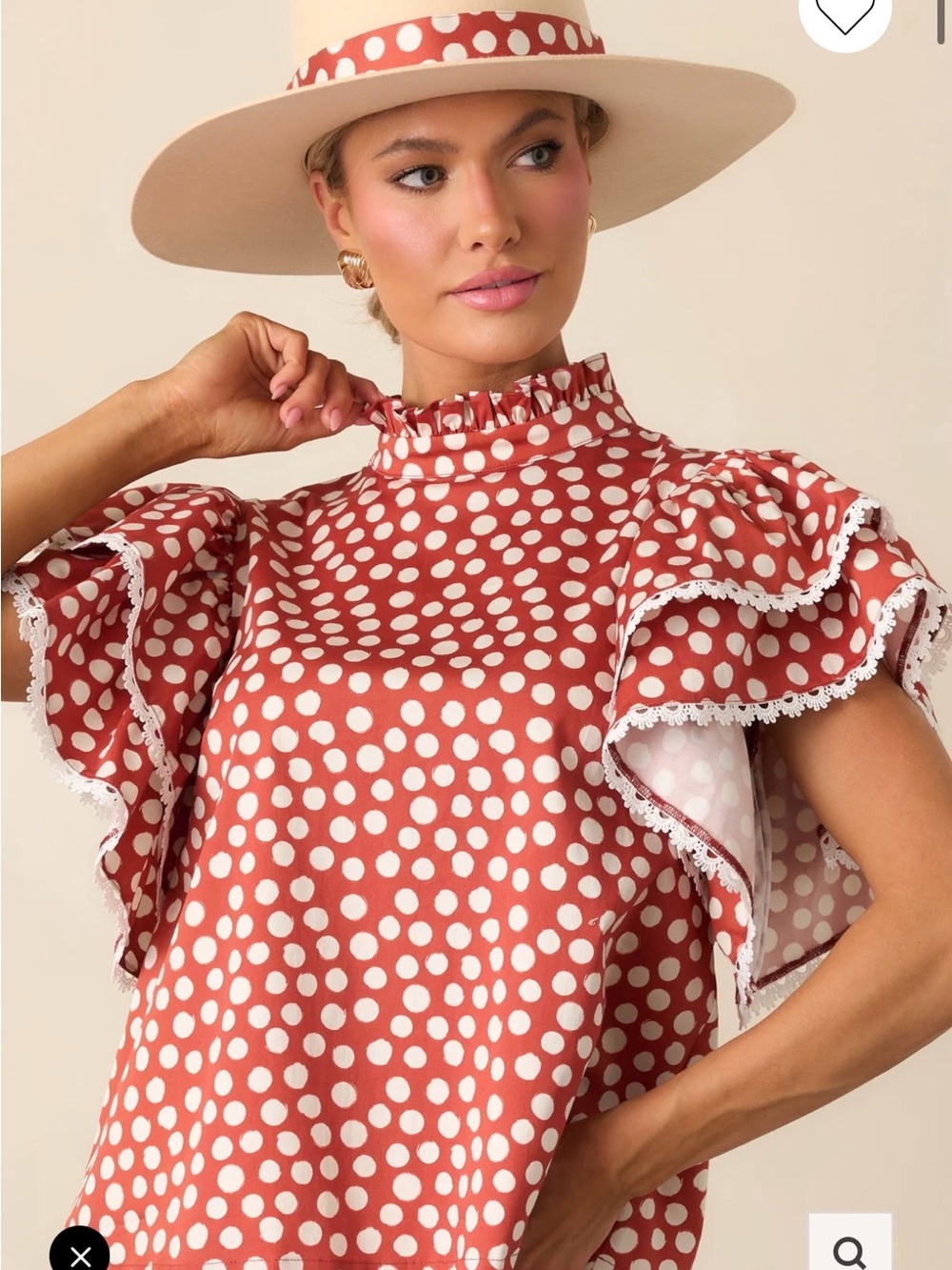 Saks Fifth Avenue Prosperina Polka Dot Ruffle Sleeve Blouse NWT Size M